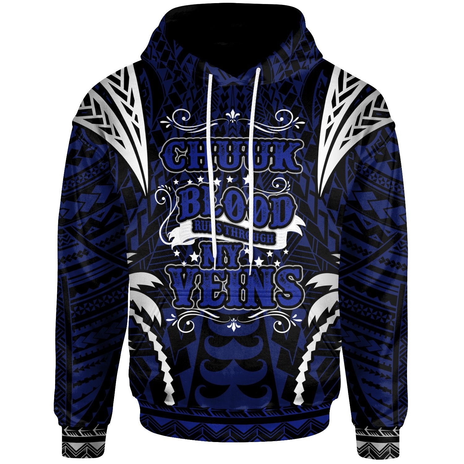 Chuuk Hoodie Blood Runs Through My Veins Style Flag Unisex Blue - Polynesian Pride