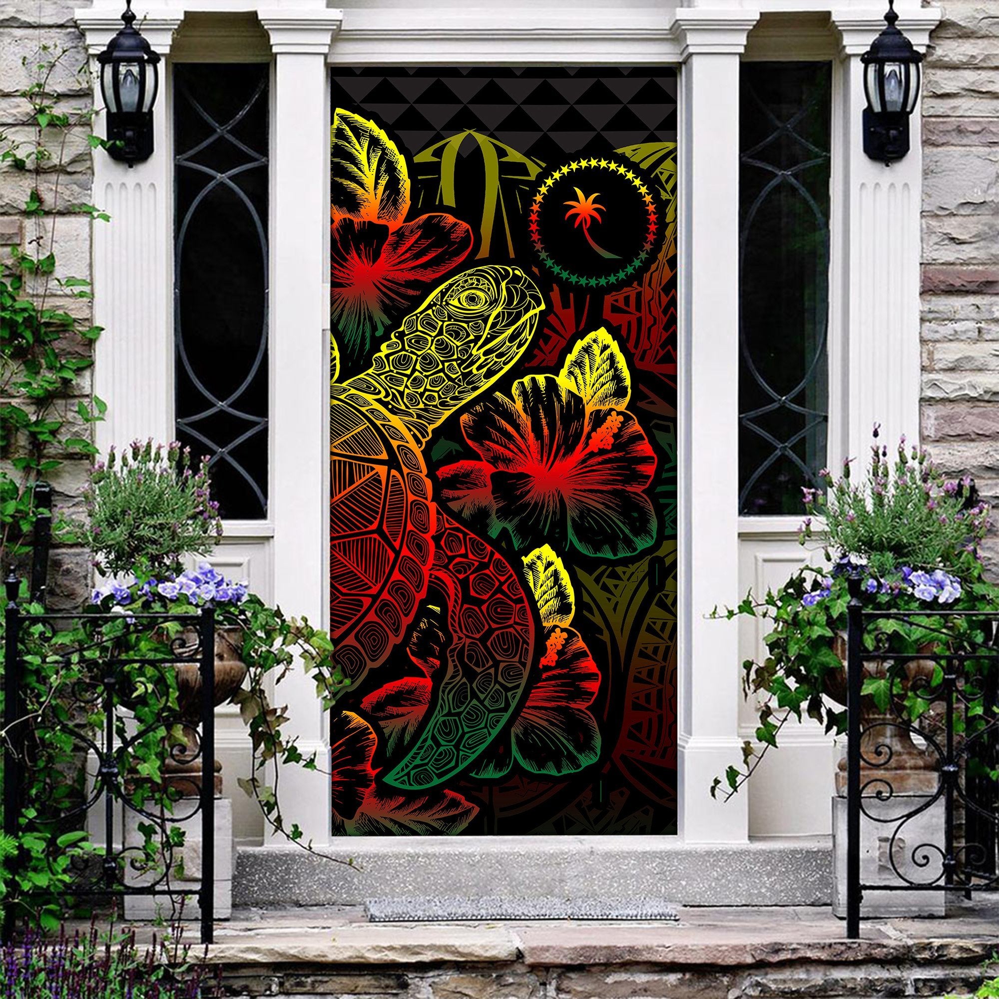 Chuuk Door Cover Turtle Hibiscus Reggae - Polynesian Pride