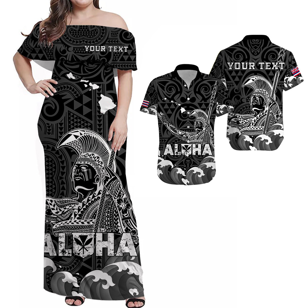 Custom King Kamehameha Polynesian Matching Hawaiian Outfits For Couples Black White LT2 BLACK - Polynesian Pride