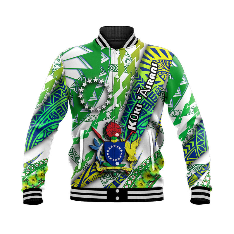 Cook Islands Baseball Jacket Artsy Style - White LT9 Unisex White - Polynesian Pride