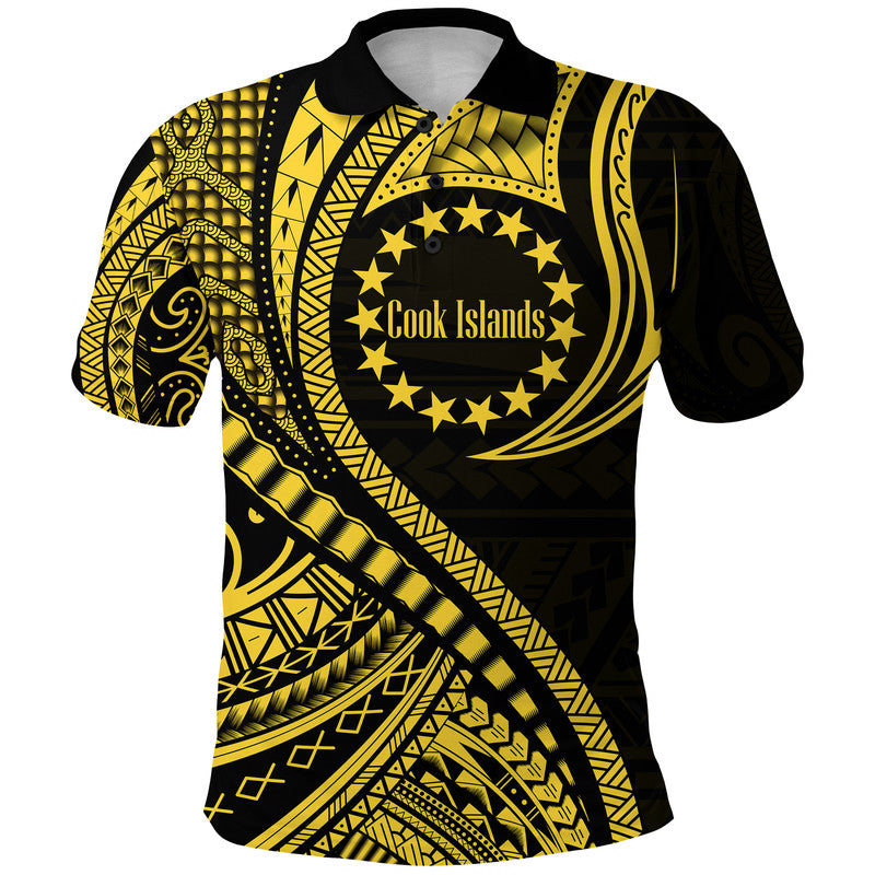 Cook Islands Polo Shirt Gold Polynesian Wave Style LT9 Adult Gold - Polynesian Pride