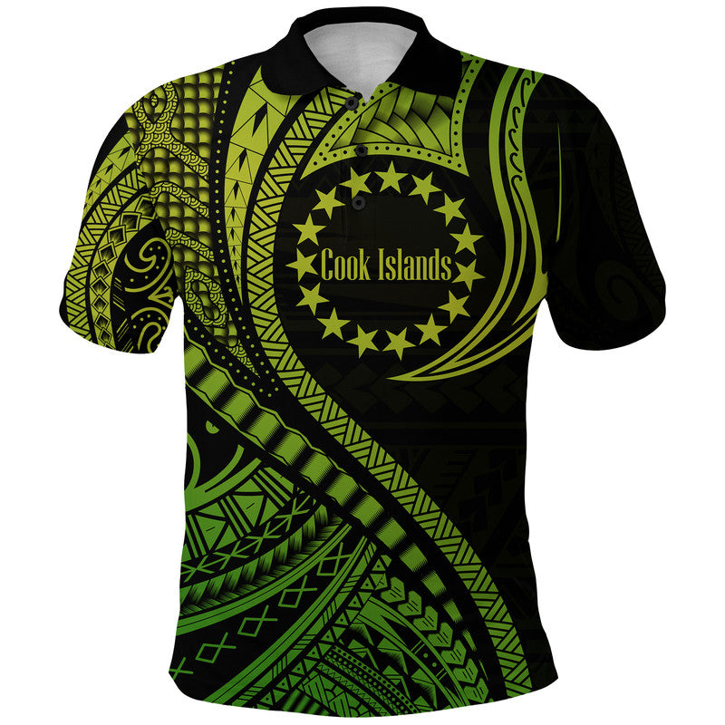 Cook Islands Polo Shirt Green Polynesian Wave Style LT9 Adult Green - Polynesian Pride