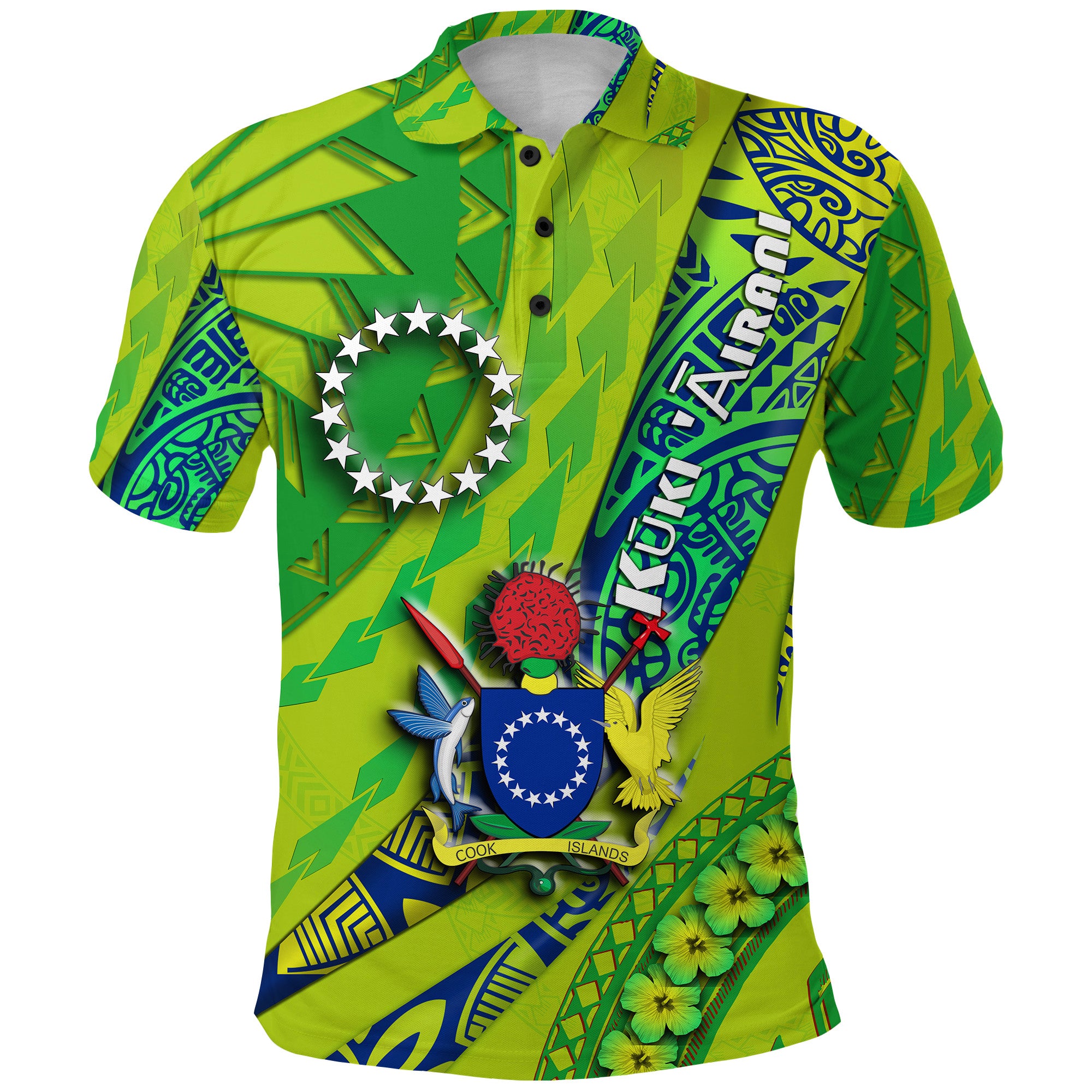 Cook Islands Polo Shirt Artsy Style Green LT9 Adult Green - Polynesian Pride