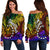 Cook Islands Custom Personalised Women's Off Shoulder Sweater - Rainbow Polynesian Pattern Art - Polynesian Pride