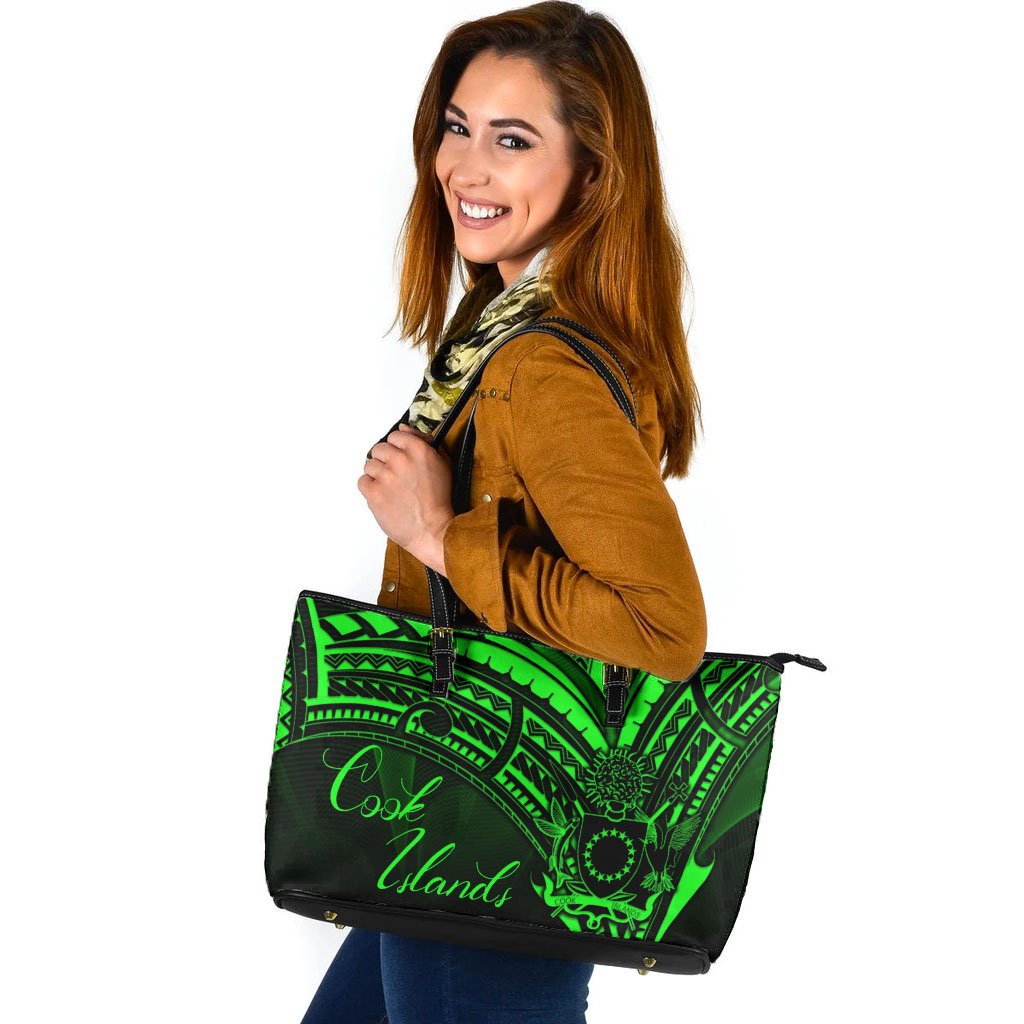 Cook Islands Leather Tote - Green Color Cross Style Black - Polynesian Pride