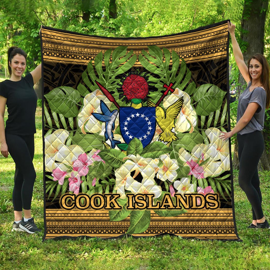Cook Islands Premium Quilt - Polynesian Gold Patterns Collection Black - Polynesian Pride