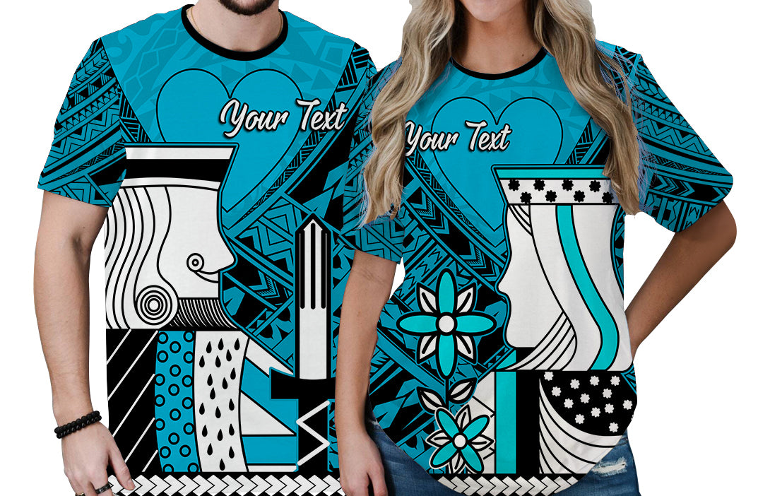 Custom Polynesian Valentine Couple T Shirt Queen and King Heart Blue Version LT9 - Polynesian Pride