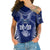 Personalised Toa Samoa Cross Shoulder Shirt 685 USO Forever LT7 Female Blue - Polynesian Pride