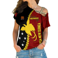 Personalised Papua New Guinea Cross Shoulder Shirt 49th Independence Anniversary - Motu Revareva LT7 Female Red - Polynesian Pride
