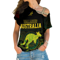 Personalised Aussie Wallabies Mix Mate Maa Tonga Cross Shoulder Shirt Ver 02 LT7 Female Black - Polynesian Pride