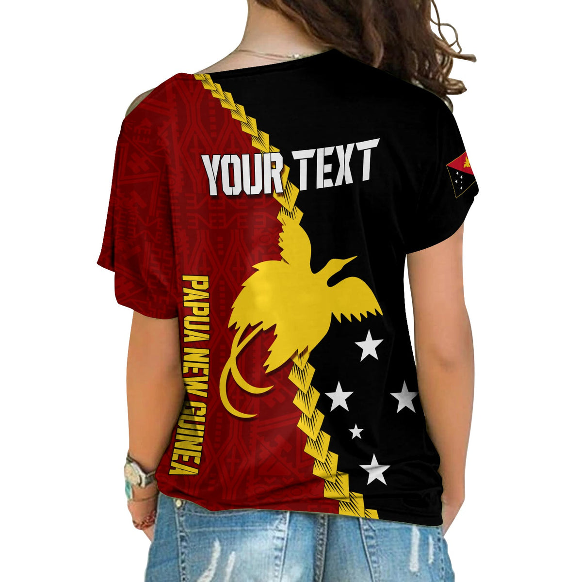 Personalised Papua New Guinea Cross Shoulder Shirt 49th Independence Anniversary - Motu Revareva LT7 - Polynesian Pride