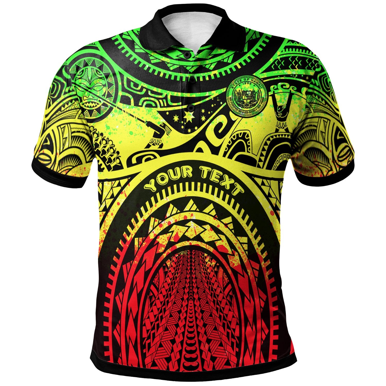 Custom Polynesian Hawaii Polo Hawaii Coat Of Arm and Maui Tattoo, Polynesian Patterns Unisex Reggae - Polynesian Pride