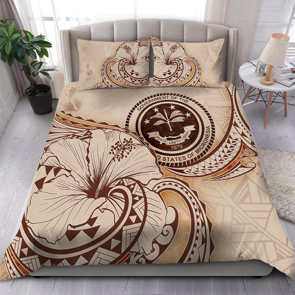 Federated States of Micronesia Bedding Set - Hibiscus Flower Vintage Style Nude - Polynesian Pride