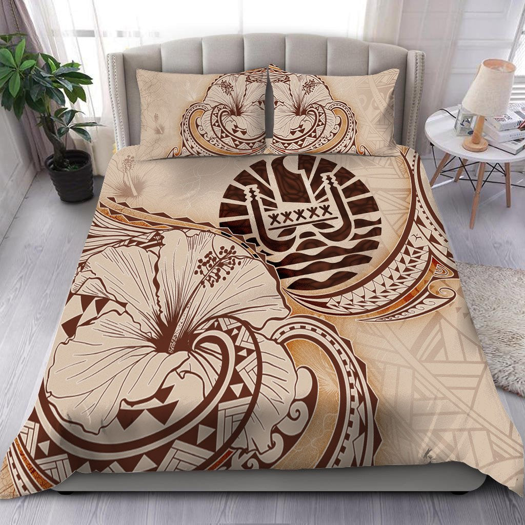 Tahiti Bedding Set - Hibiscus Flower Vintage Style Nude - Polynesian Pride