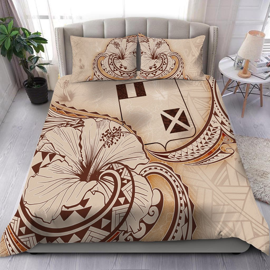 Wallis and Futuna Bedding Set - Hibiscus Flower Vintage Style Nude - Polynesian Pride