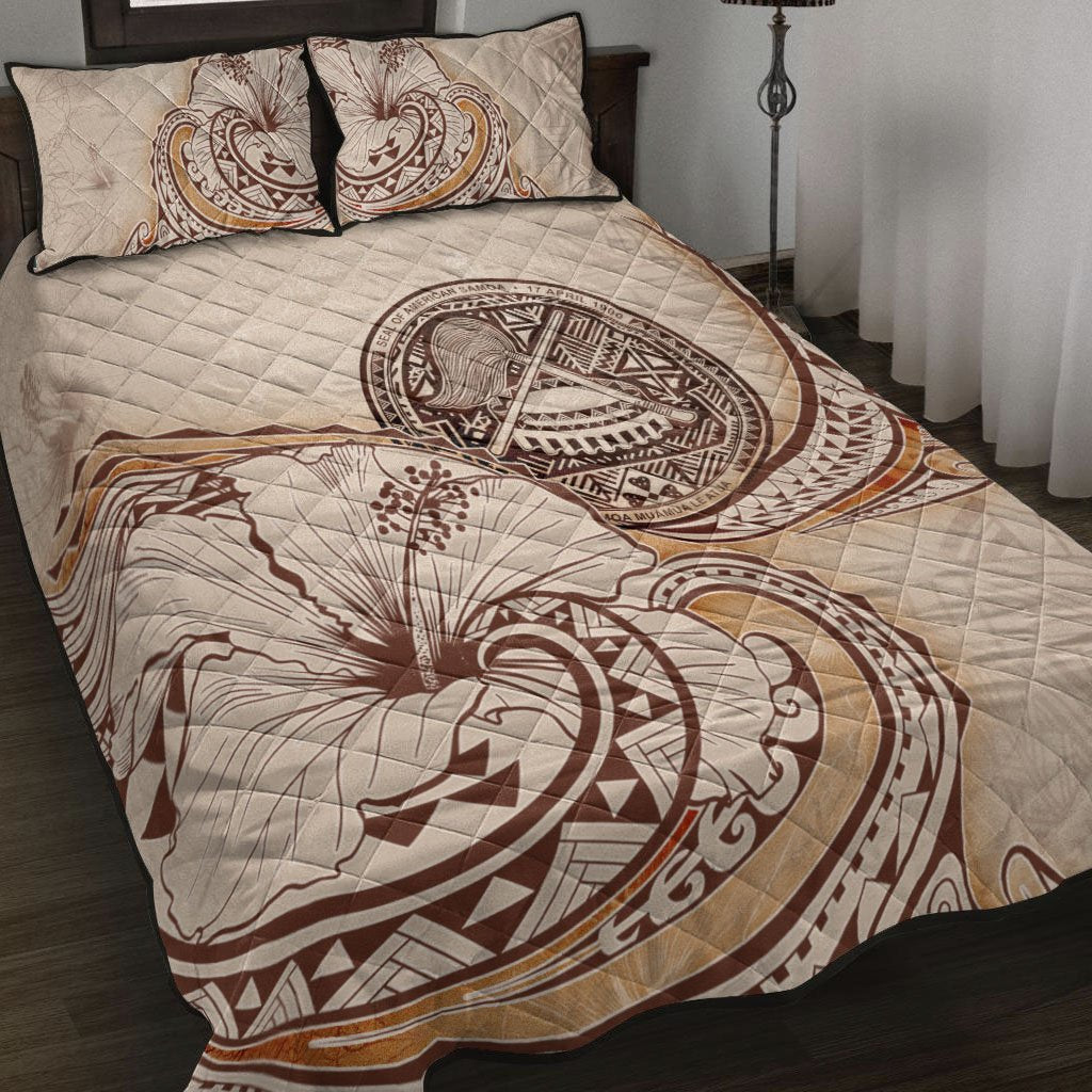 American Samoa Quilt Bed Set - Hibiscus Flowers Vintage Style Nude - Polynesian Pride