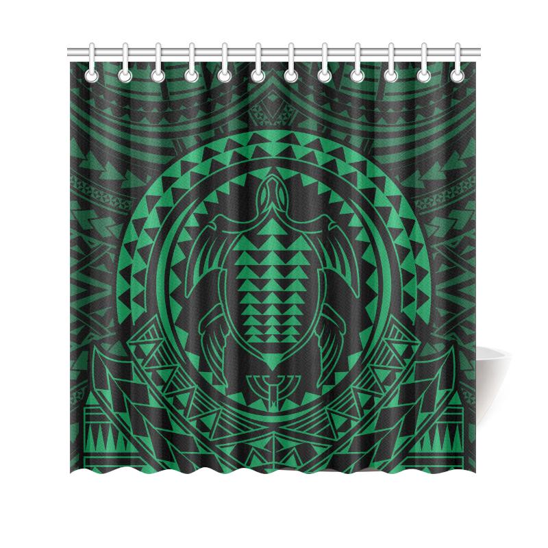 Hawaiian Kakau Honu Arc Green Polynesian Shower Curtain 177 x 172 (cm) Green - Polynesian Pride