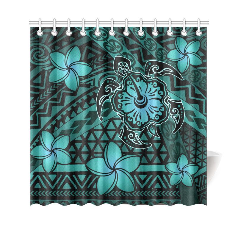 Hawaii Mix Polynesian Turtle Plumeria Shower Curtain - AH - Nick Style - Turquoise 177 x 172 (cm) Turquoise - Polynesian Pride