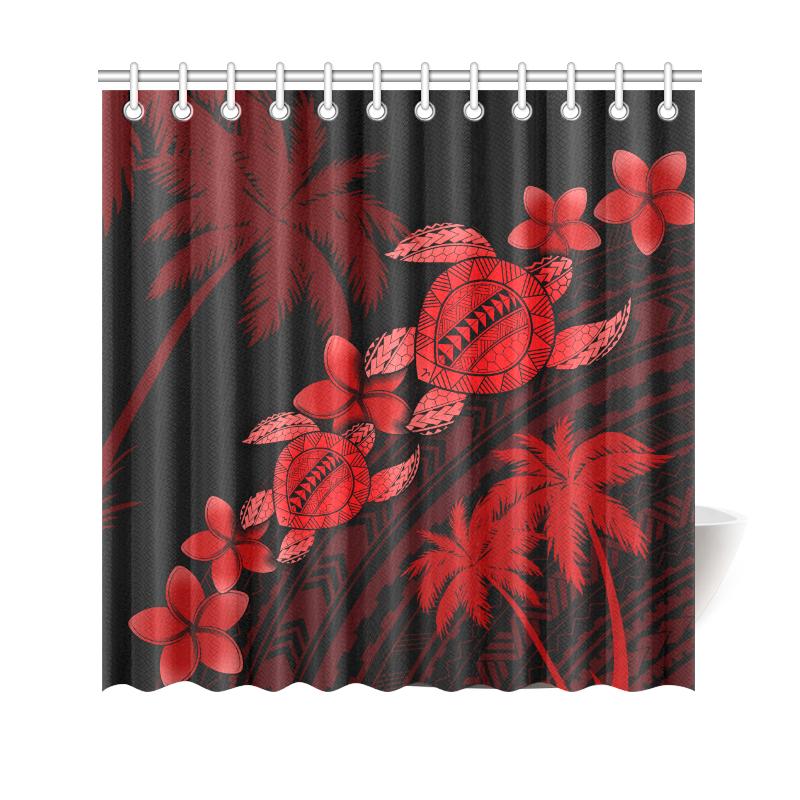 Hawaii Turtle Plumeria Coconut Tree Polynesian Shower Curtain - Red 177 x 172 (cm) Red - Polynesian Pride