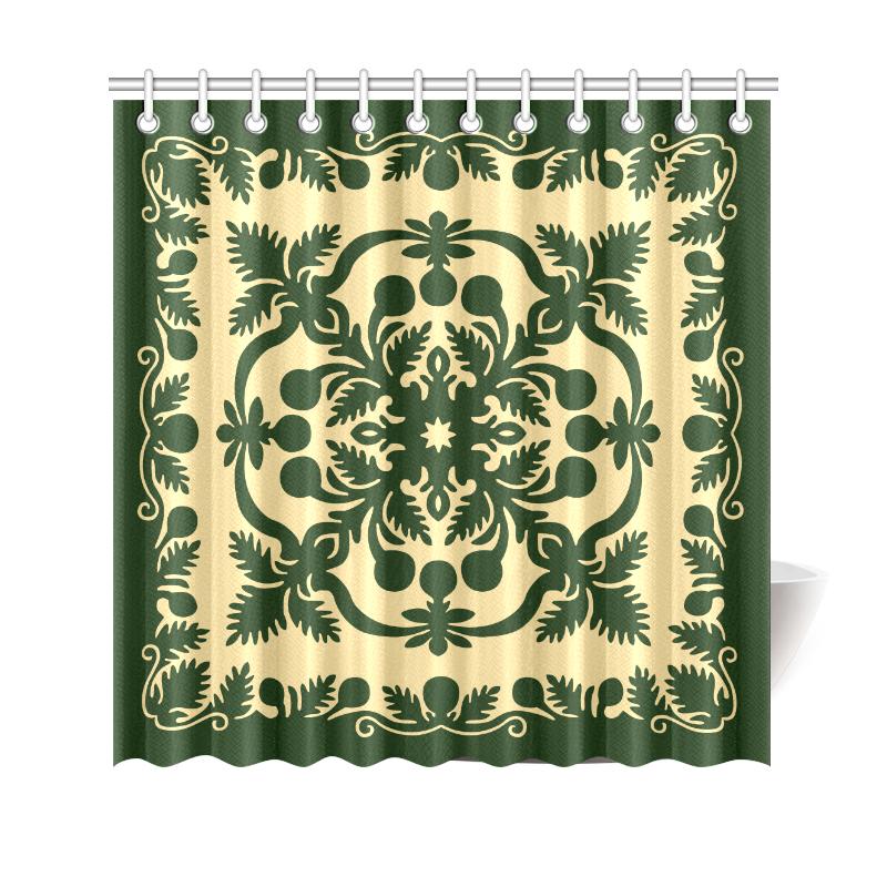 Hawaiian Shower Curtain Royal Pattern - Emerald Green 177 x 172 (cm) Green - Polynesian Pride