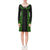 Polynesian Long Sleeve String Tie Dress - Black Parallel Pattern Green - Polynesian Pride