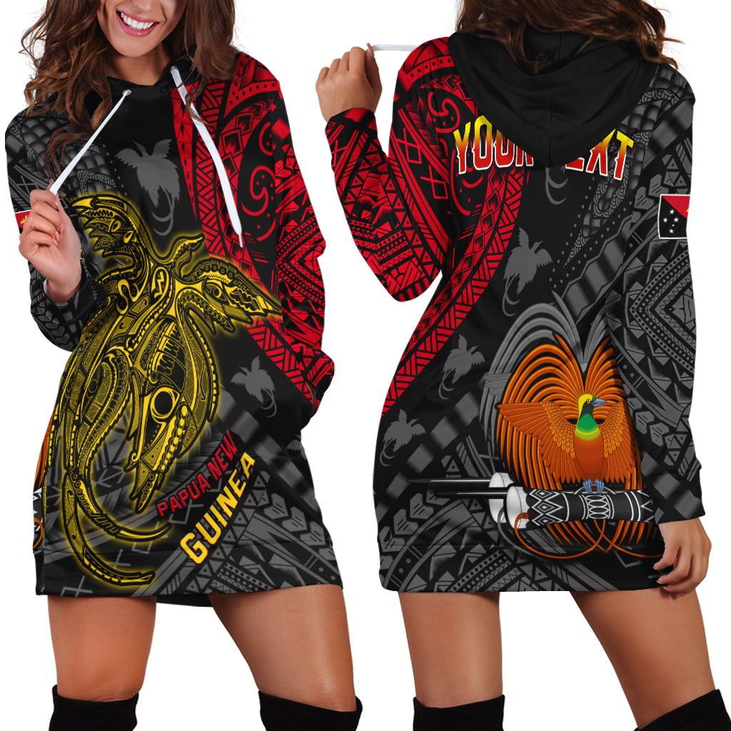 (Custom Personalised) Papua New Guinea Hoodie Dress Raggiana Birds Of Paradise Happy 47th Independence Day LT13 Black - Polynesian Pride