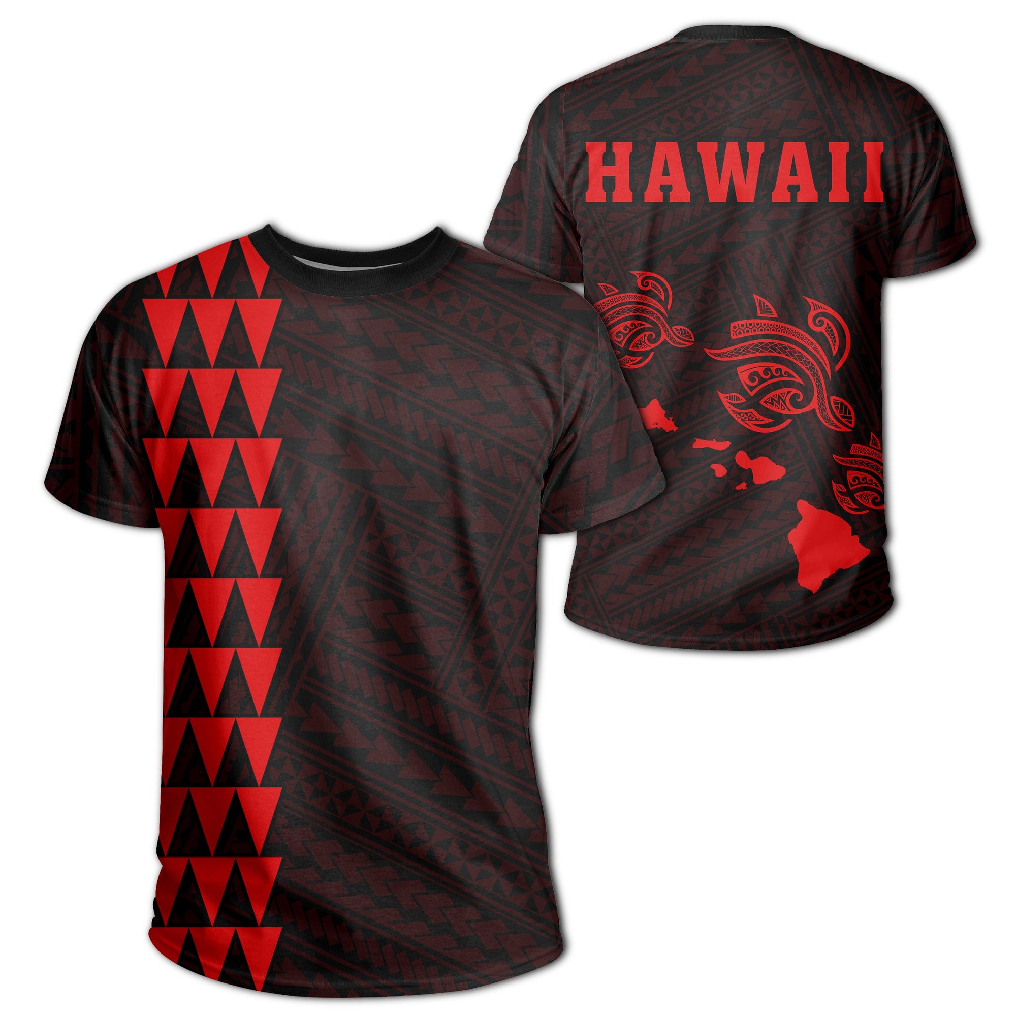 Hawaii Kakau Three Turtles T Shirt Red Unisex Red - Polynesian Pride