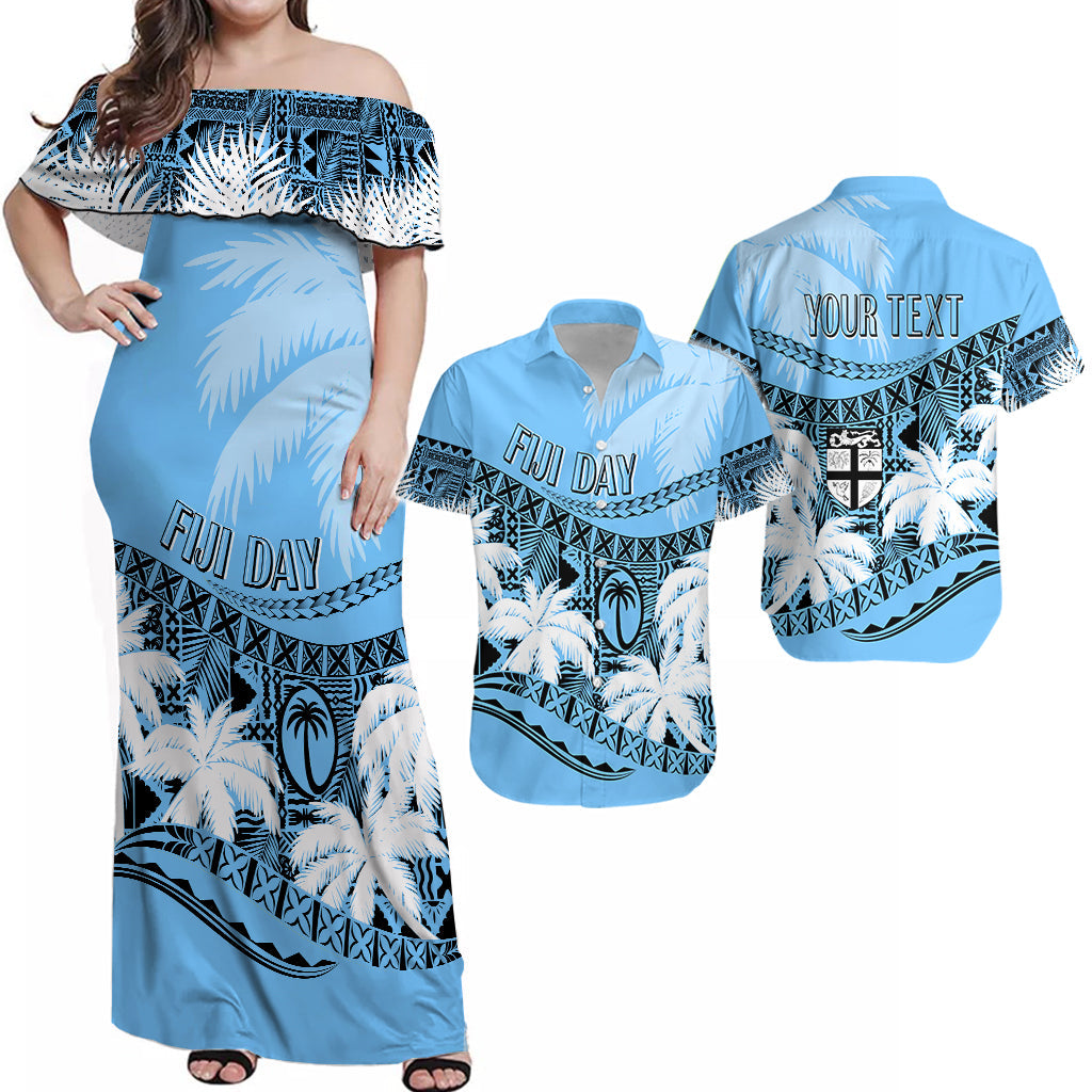 Personalised Fiji Day Matching Hawaiian Shirt and Dress Flying Fijians Masi Kesa Style Turquoise LT7 Turquoise - Polynesian Pride