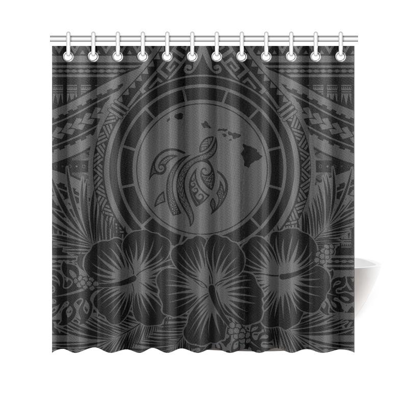 Hawaii Map Honu Hibiscus Gray Polynesian Shower Curtain 177 x 172 (cm) Gray - Polynesian Pride