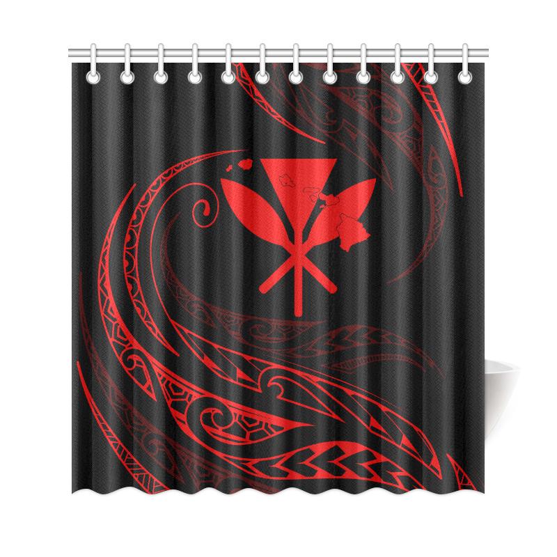 Kanaka Shower Curtain - Red - Frida Style 177 x 172 (cm) Black - Polynesian Pride