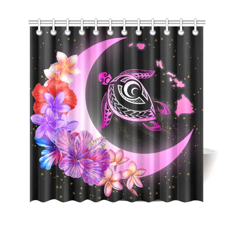 Hawaii Map Moon Star Turtle Plumeria Hibiscus Shower Curtain 177 x 172 (cm) Black - Polynesian Pride