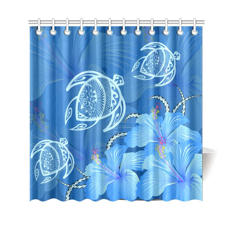 Hawaii Blue Hibiscus Turtle Polynesian Shower Curtain 177 x 172 (cm) Blue - Polynesian Pride