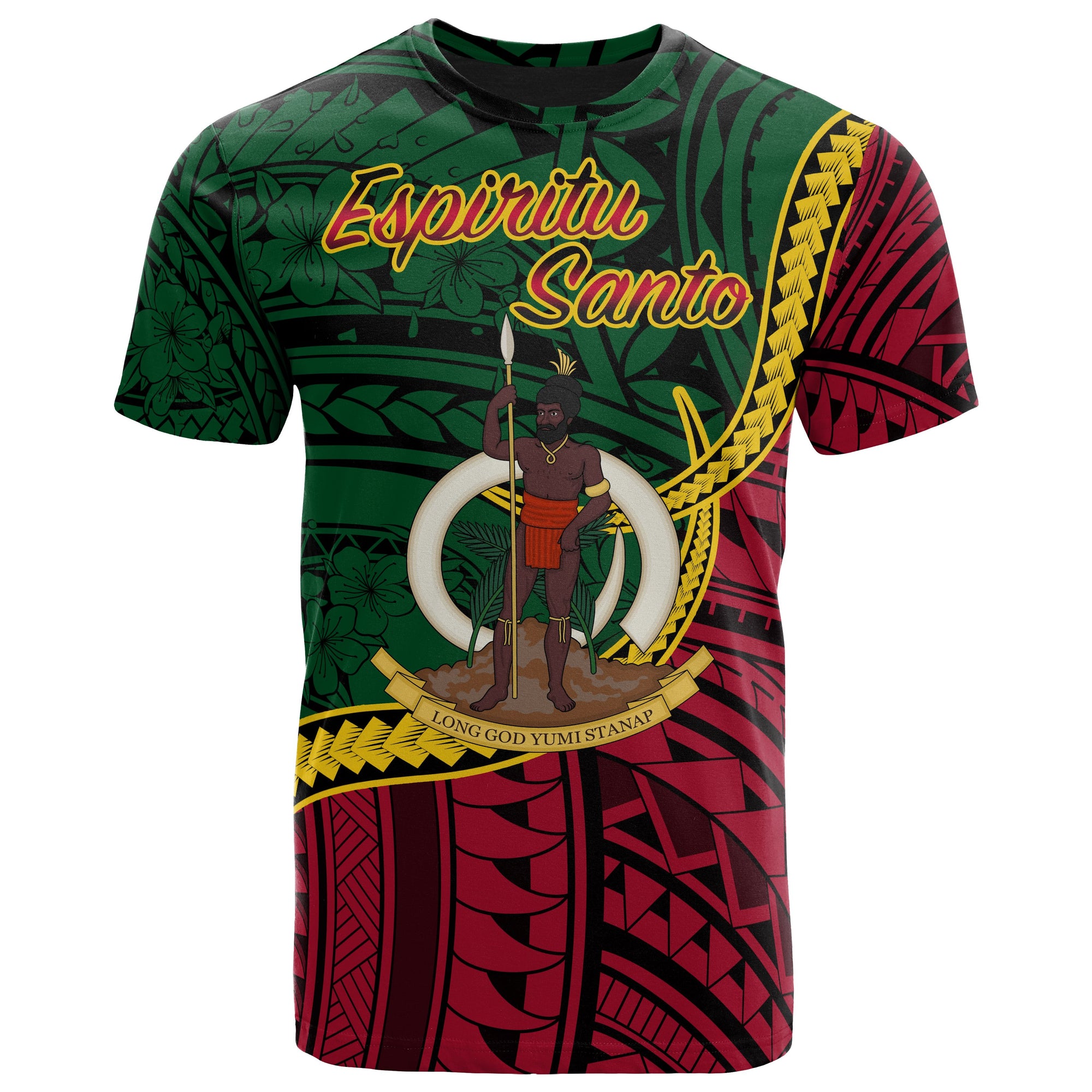 Vanuatu T Shirt Espiritu Santo Seal of Vanuatu Polynesian Patterns Unisex Green - Polynesian Pride