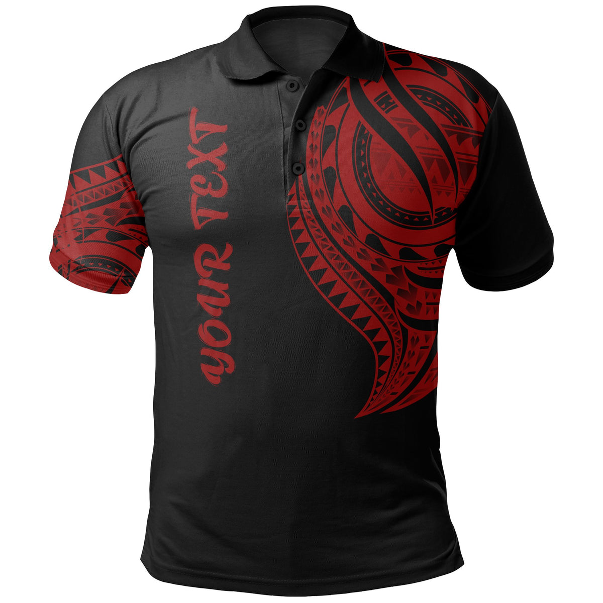Samoa Custom Polo Shirt - Samoan Tatau Red Patterns Unisex Black - Polynesian Pride