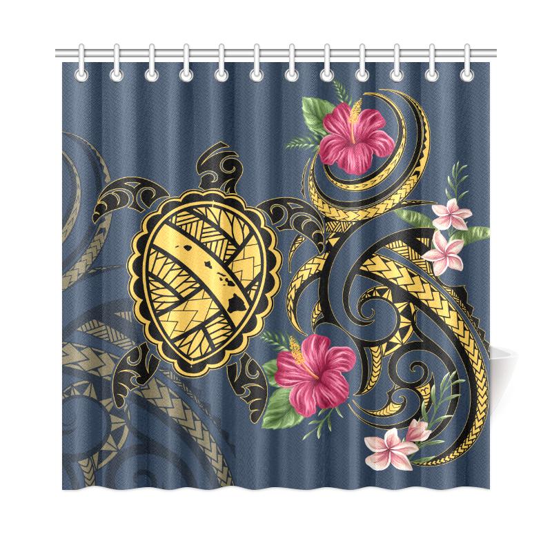 Hawaii Polynesian Turtle Hibiscus Plumeria Shower Curtain - Nane Style 177 x 172 (cm) Purple - Polynesian Pride