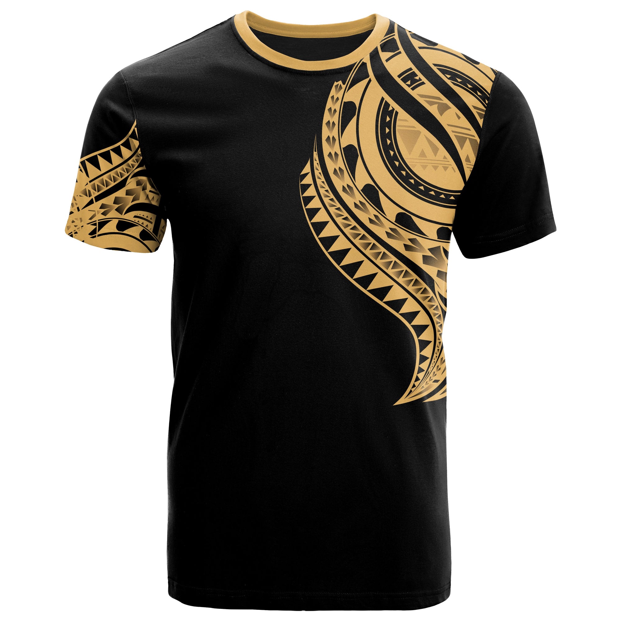 Kiribati T Shirt Kiribati Tatau Gold Patterns With Coat Of Arms Unisex Black - Polynesian Pride