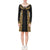 Polynesian Long Sleeve String Tie Dress - Black Parallel Pattern Yellow - Polynesian Pride