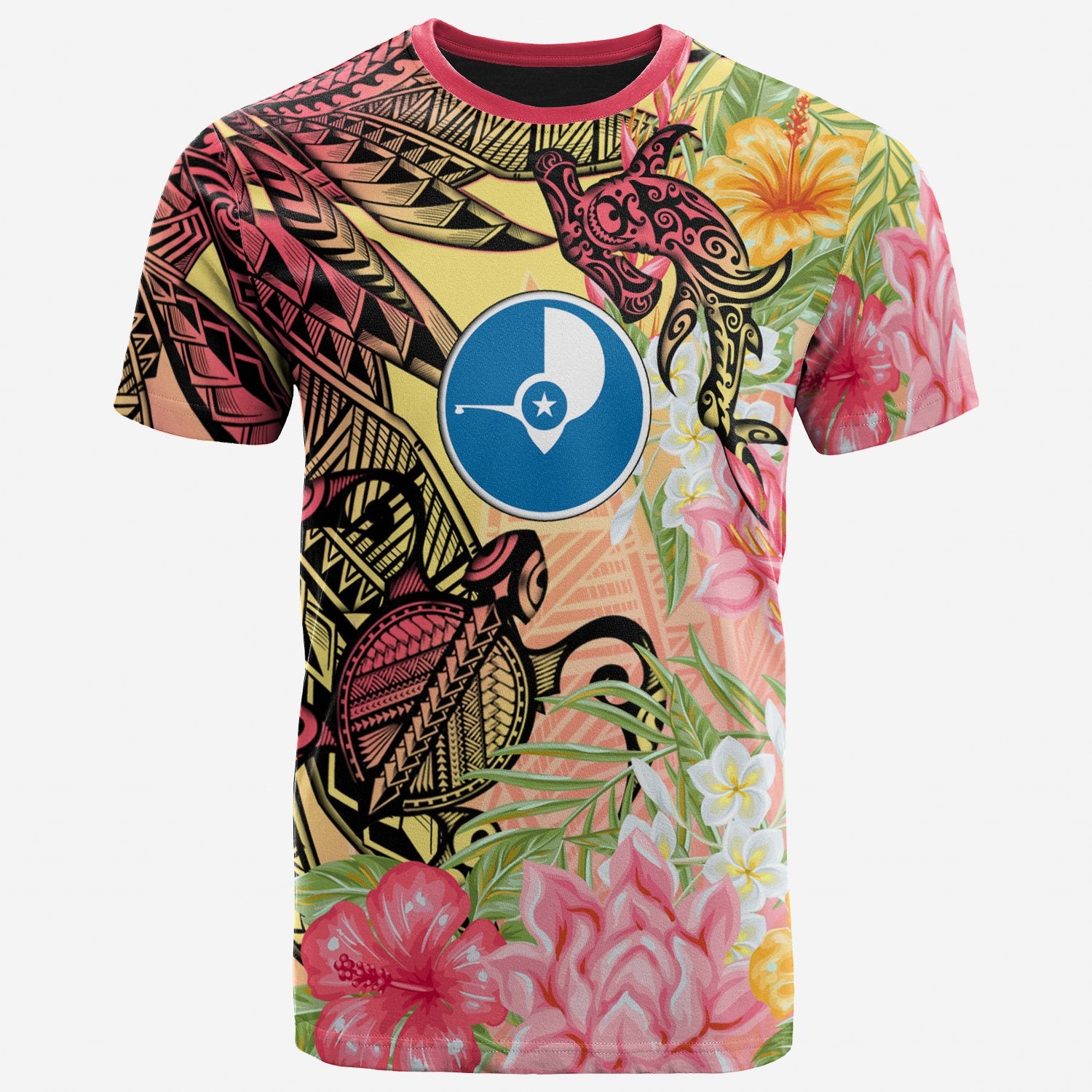 Yap State T Shirt Flowers Tropical With Sea Animals Unisex Pink - Polynesian Pride