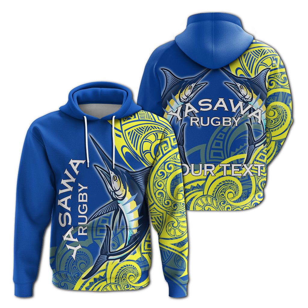 Custom Yasawa Rugby Union Fiji Hoodie Tapa Pattern LT12 Unisex Blue - Polynesian Pride