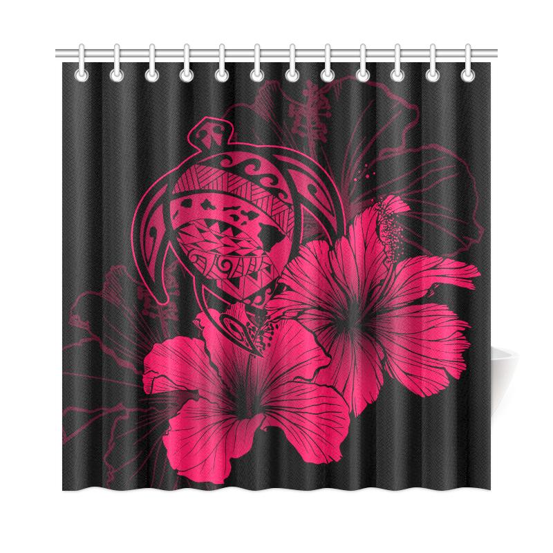 Hawaii Hibiscus Shower Curtain - Turtle Map - Calico Red 177 x 172 (cm) Red - Polynesian Pride