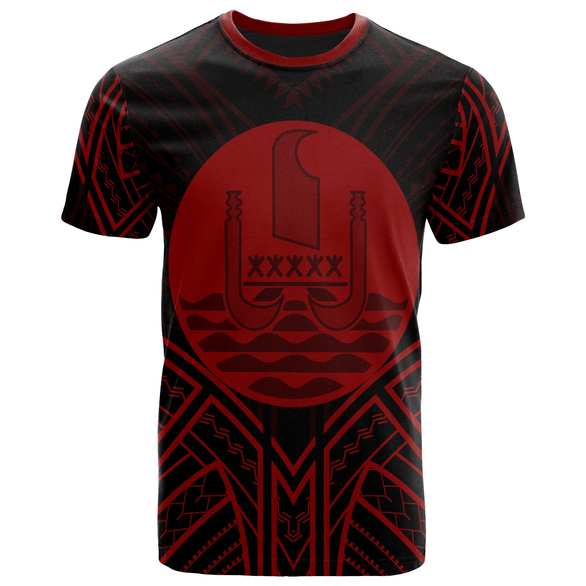 French Polynesia T Shirt National Seal Tribal Red Color Patterns Unisex Black - Polynesian Pride