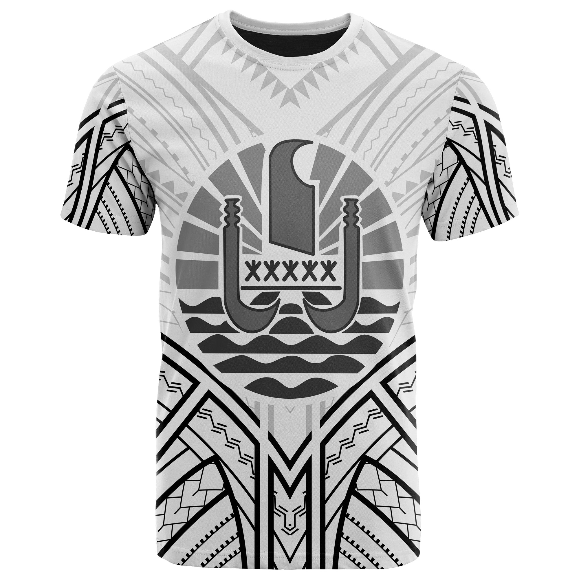 French Polynesia T Shirt National Seal Tribal Patterns Unisex Black - Polynesian Pride