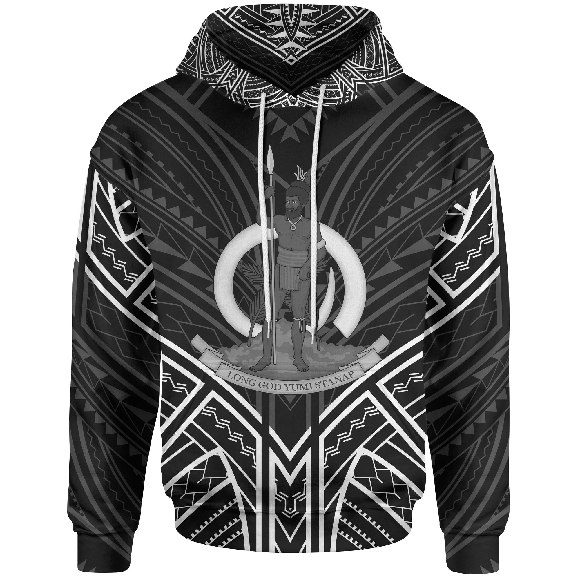 Vanuatu Hoodie Vanuatu Seal Black Tribal Patterns Unisex White - Polynesian Pride