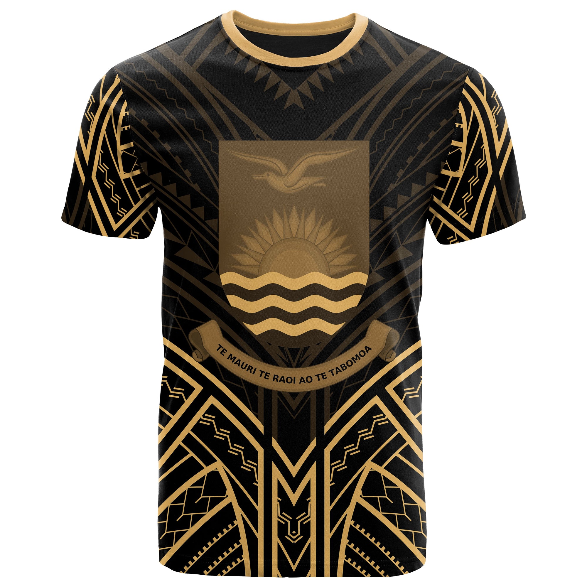 Kiribati T Shirt Kiribati Seal Tribal Gold Color Patterns Unisex Black - Polynesian Pride