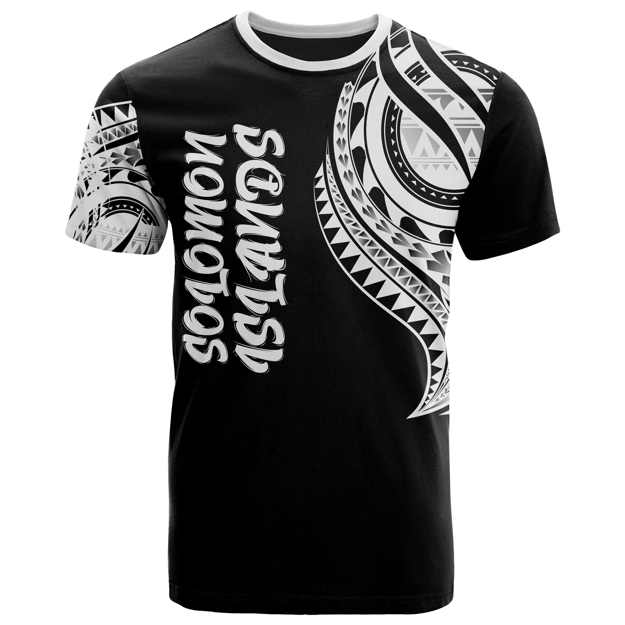 Solomon Islands T Shirt Solomon Islands Tatau White Patterns Unisex Black - Polynesian Pride