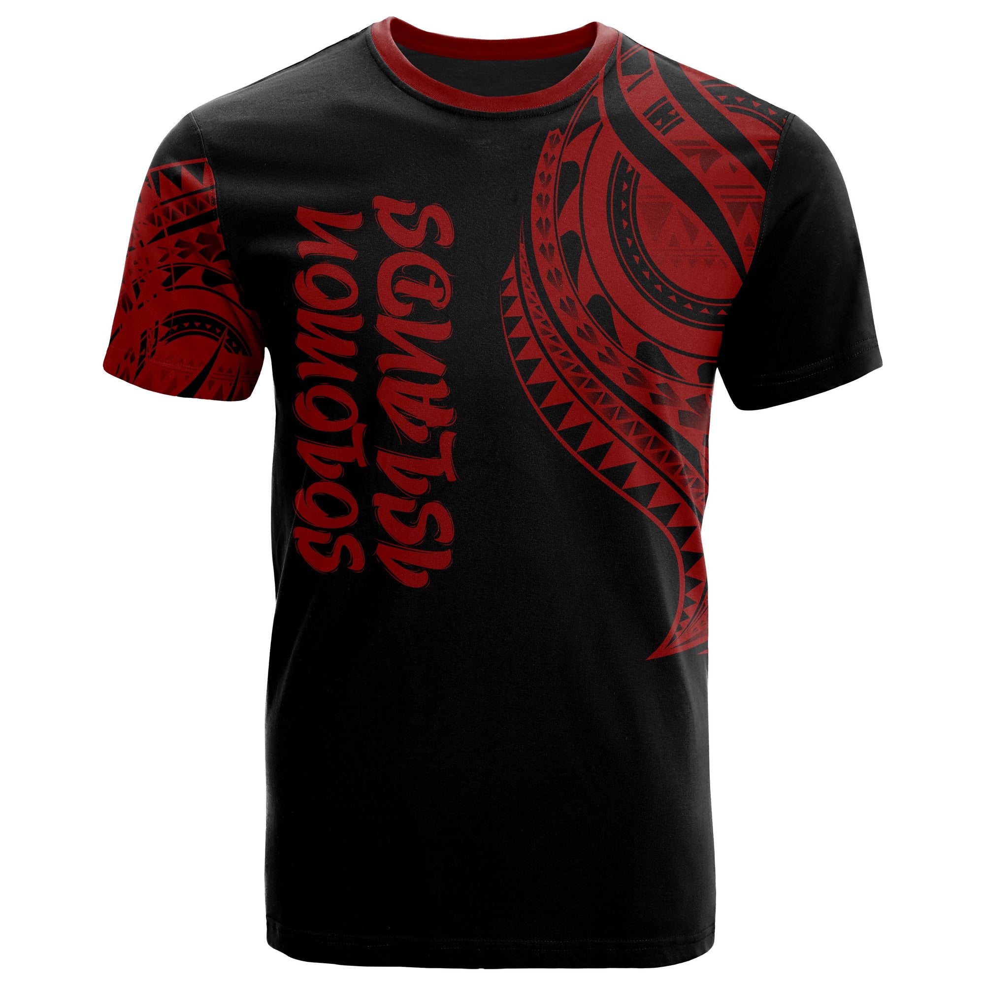 Solomon Islands T Shirt Solomon Islands Tatau Red Patterns Unisex Black - Polynesian Pride