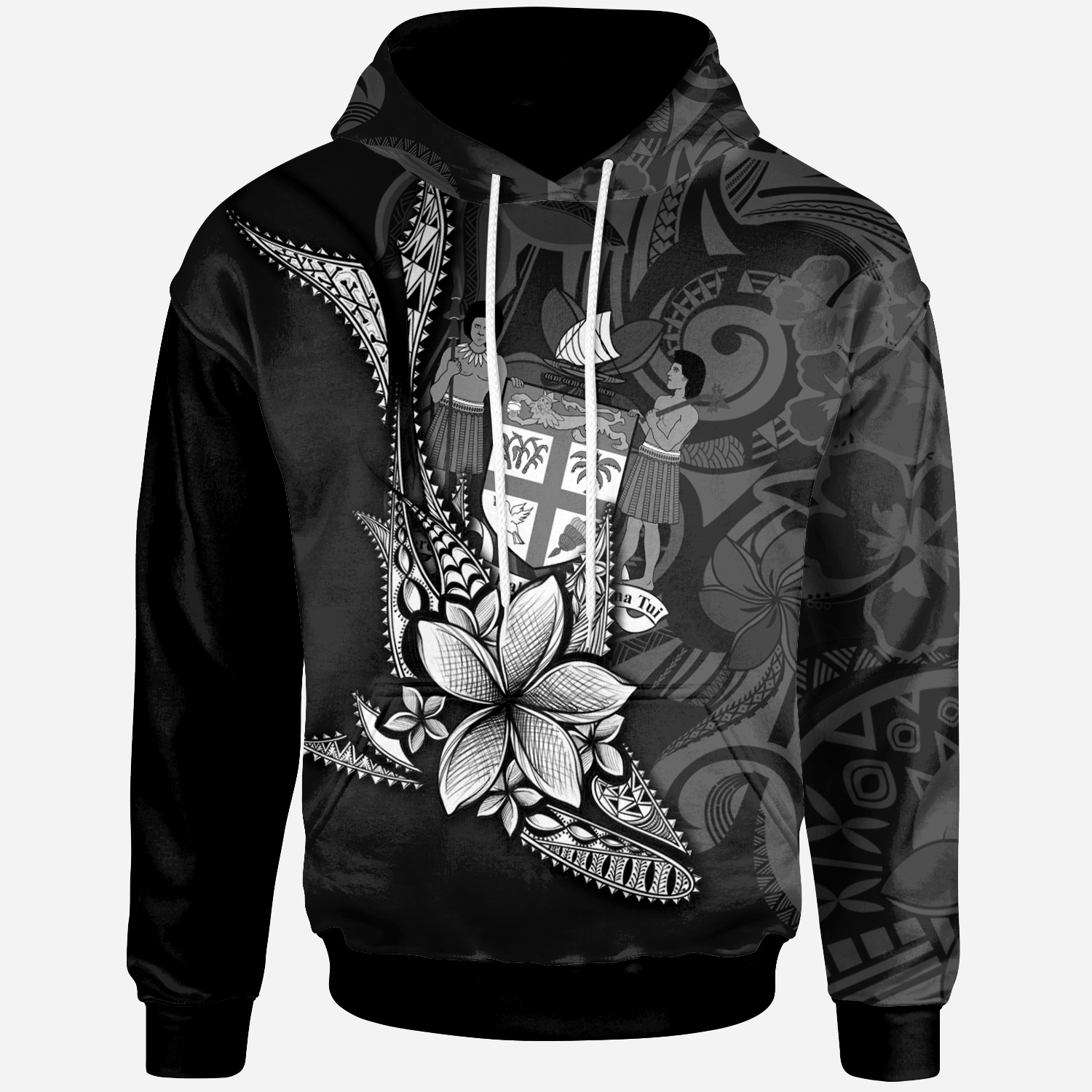 Fiji Custom Hoodie Fish With Plumeria Flowers Style Unisex Black - Polynesian Pride