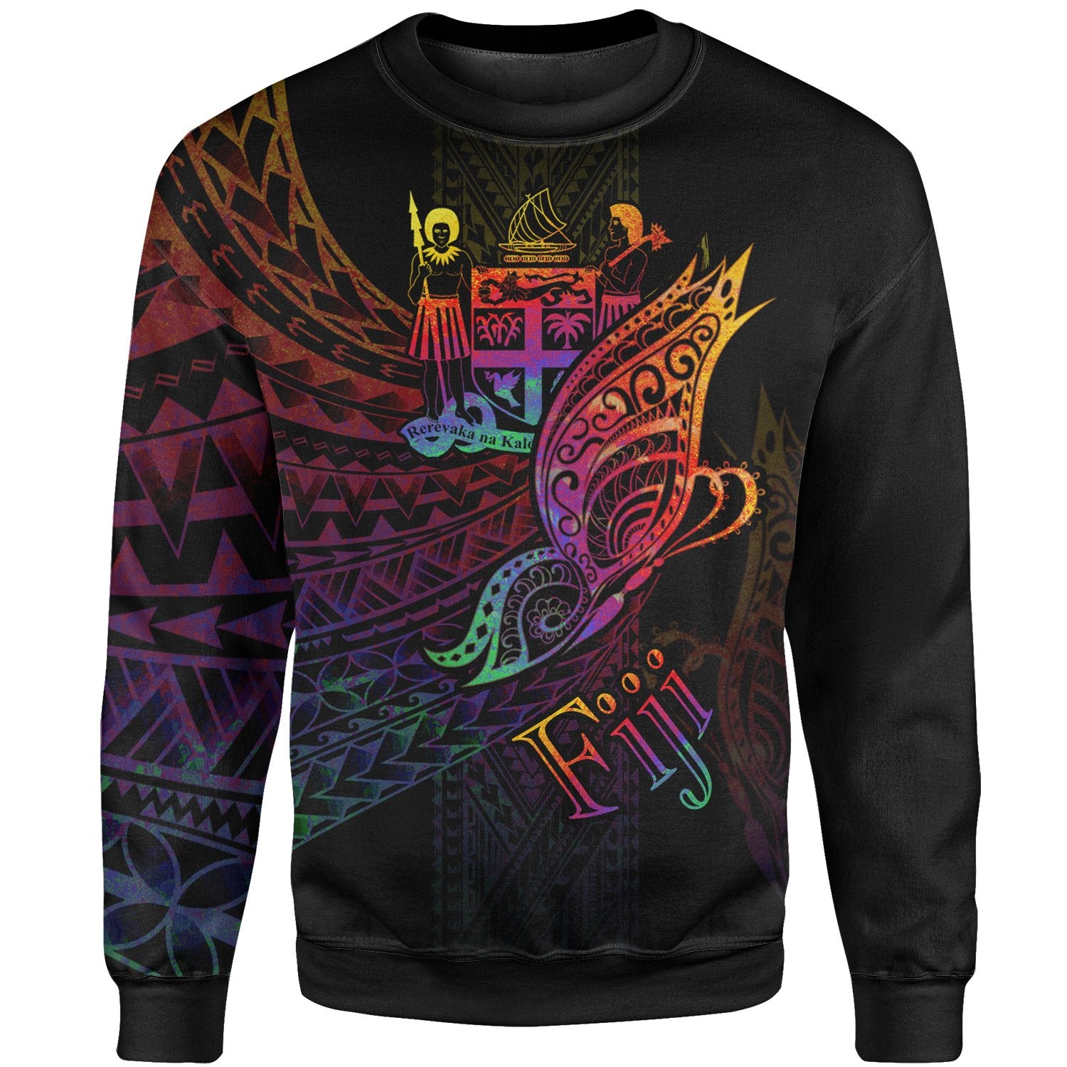 Fiji Sweatshirt - Butterfly Polynesian Style Unisex Black - Polynesian Pride