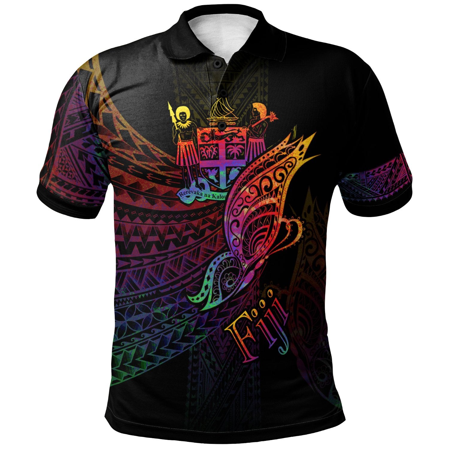 Fiji Polo Shirt Butterfly Polynesian Style Unisex Black - Polynesian Pride