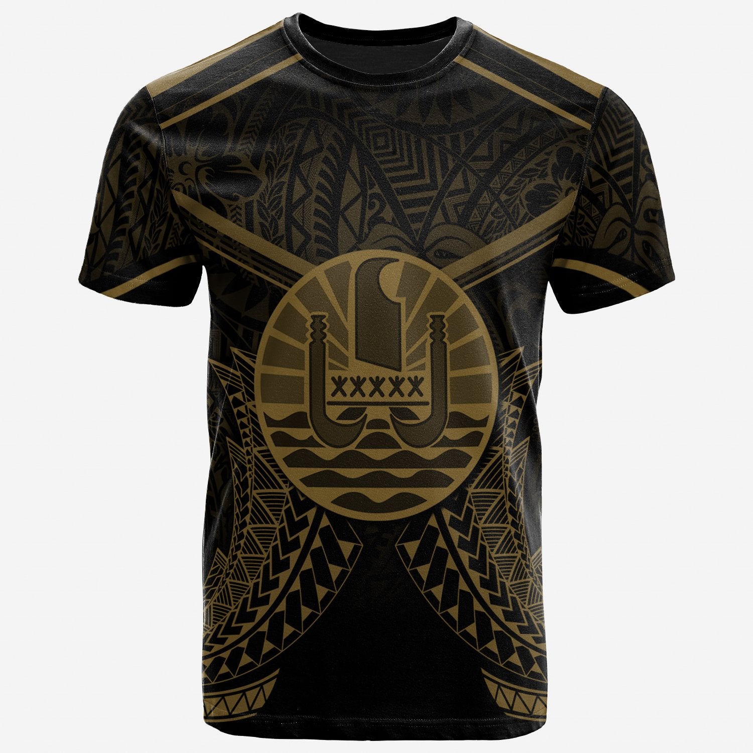 French Polynesia T Shirt National Seal With Gold Line Style Unisex Black - Polynesian Pride